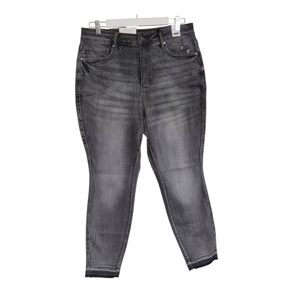 Judy Blue Grey Tummy Control Skinny Jeans with Raw Hem
